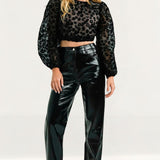 Amy Lynn Longer Leg Lupe Trouser In High Shine Black