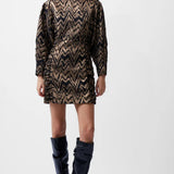 French Connection Ellery Eco Jacquard Puff Sleeve Mini Dress Black/Copper