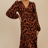 Little Mistress Leopard Print Blouson Sleeve Midaxi Dress