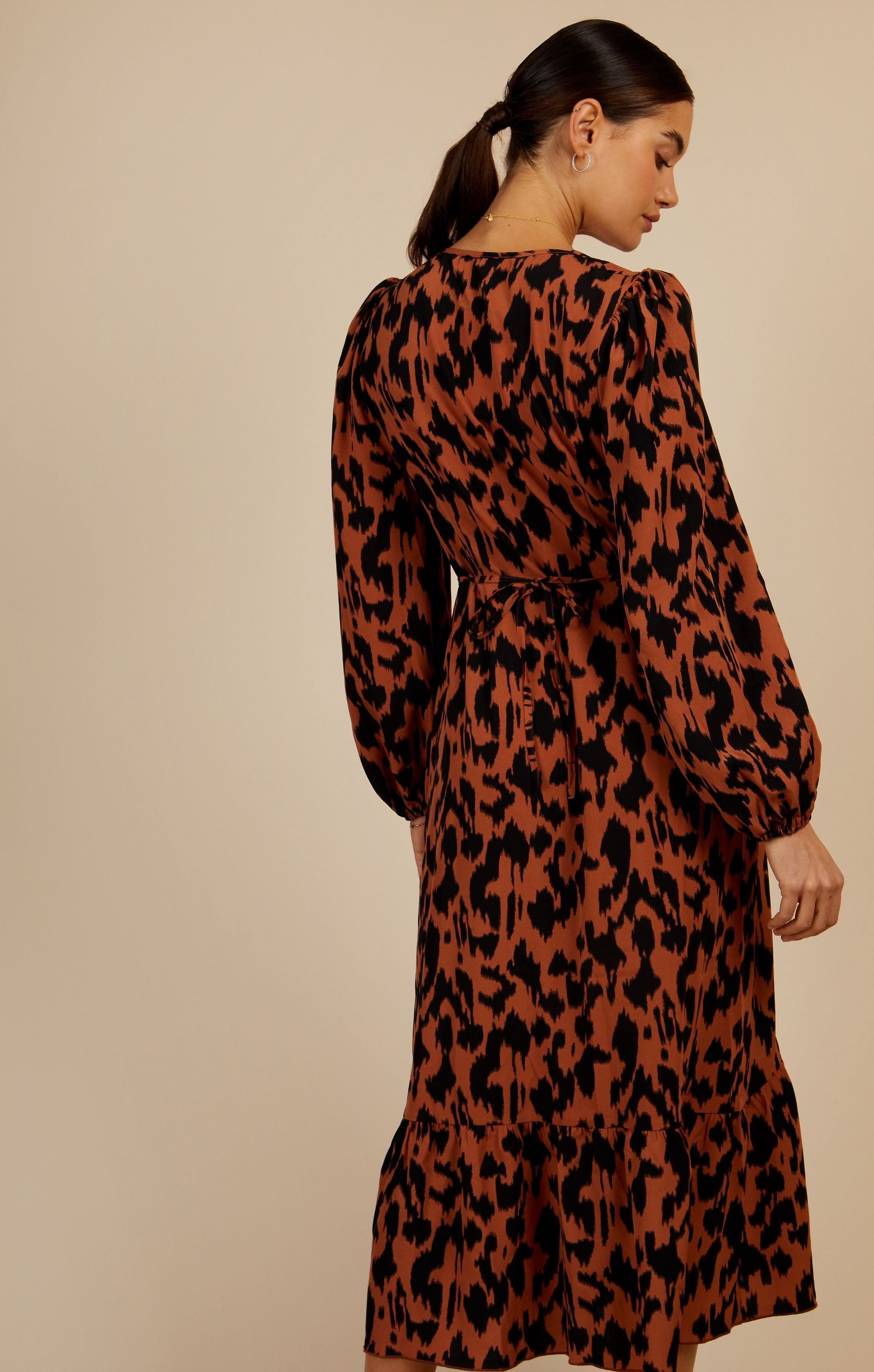 Little Mistress Leopard Print Blouson Sleeve Midaxi Dress