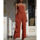 Prem The Label Burnt Strapless Jumpsuit With Side Ruffle