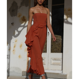 Prem The Label Burnt Strapless Jumpsuit With Side Ruffle