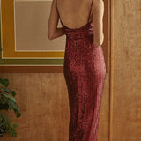 Saylor Gillian Red Wine Sequin Maxi Dress