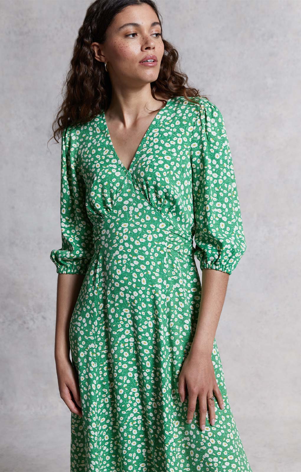 Green floral v neck dress best sale