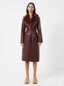 French Connection Etta Vegan Leather Faux Fur Long Coat