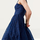 French Connection Embroidered Lace Strappy Dress in Midnight Blue