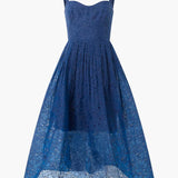 French Connection Embroidered Lace Strappy Dress in Midnight Blue