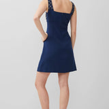 French Connection Embroidered Darcy Crepe Mini Dress in Midnight Blue