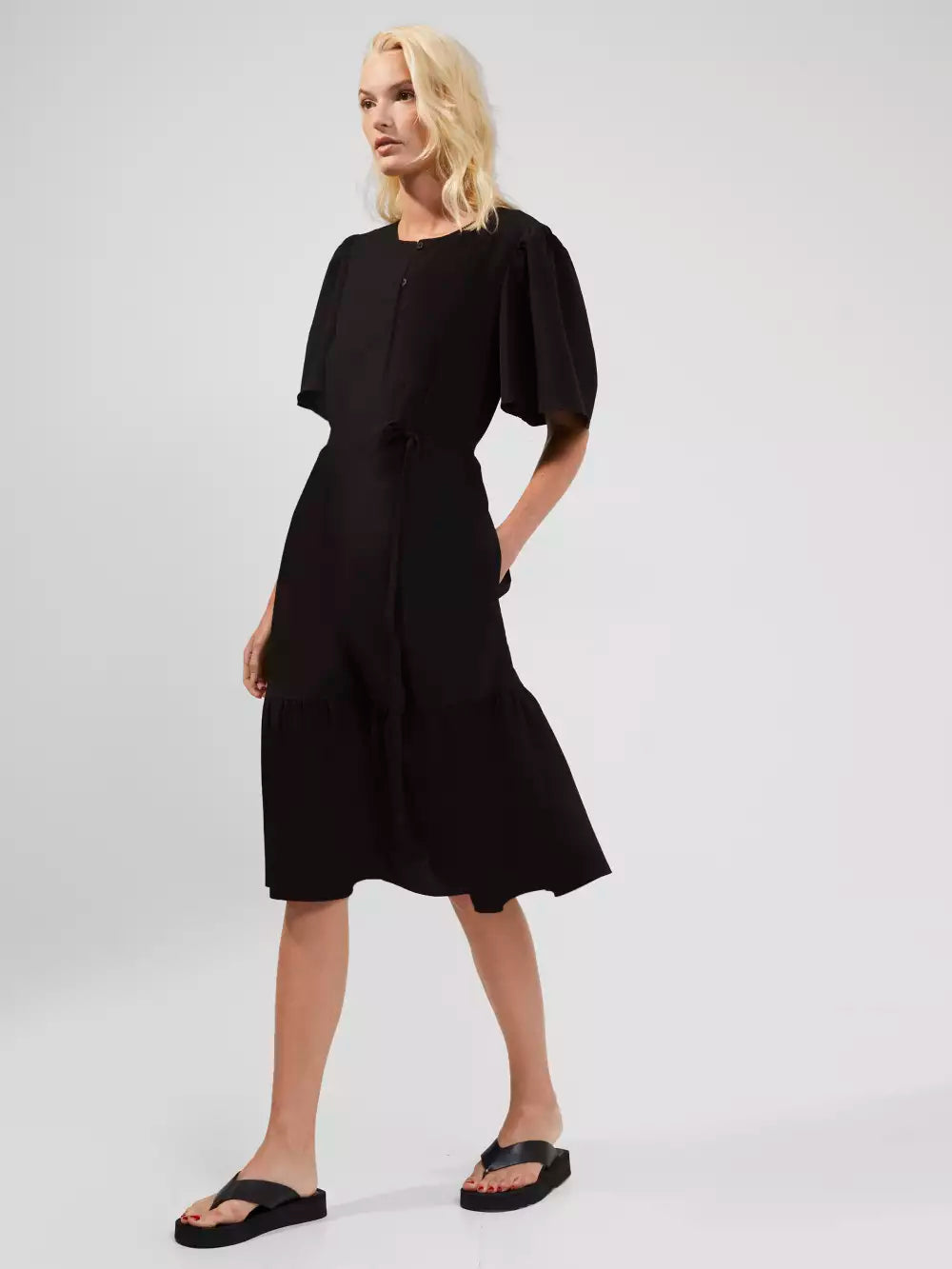 French Connection Courtney Crepe Black Tiered Dress