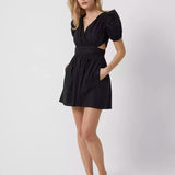 French Connection Rhodes Poplin V-Neck Mini Dress Black