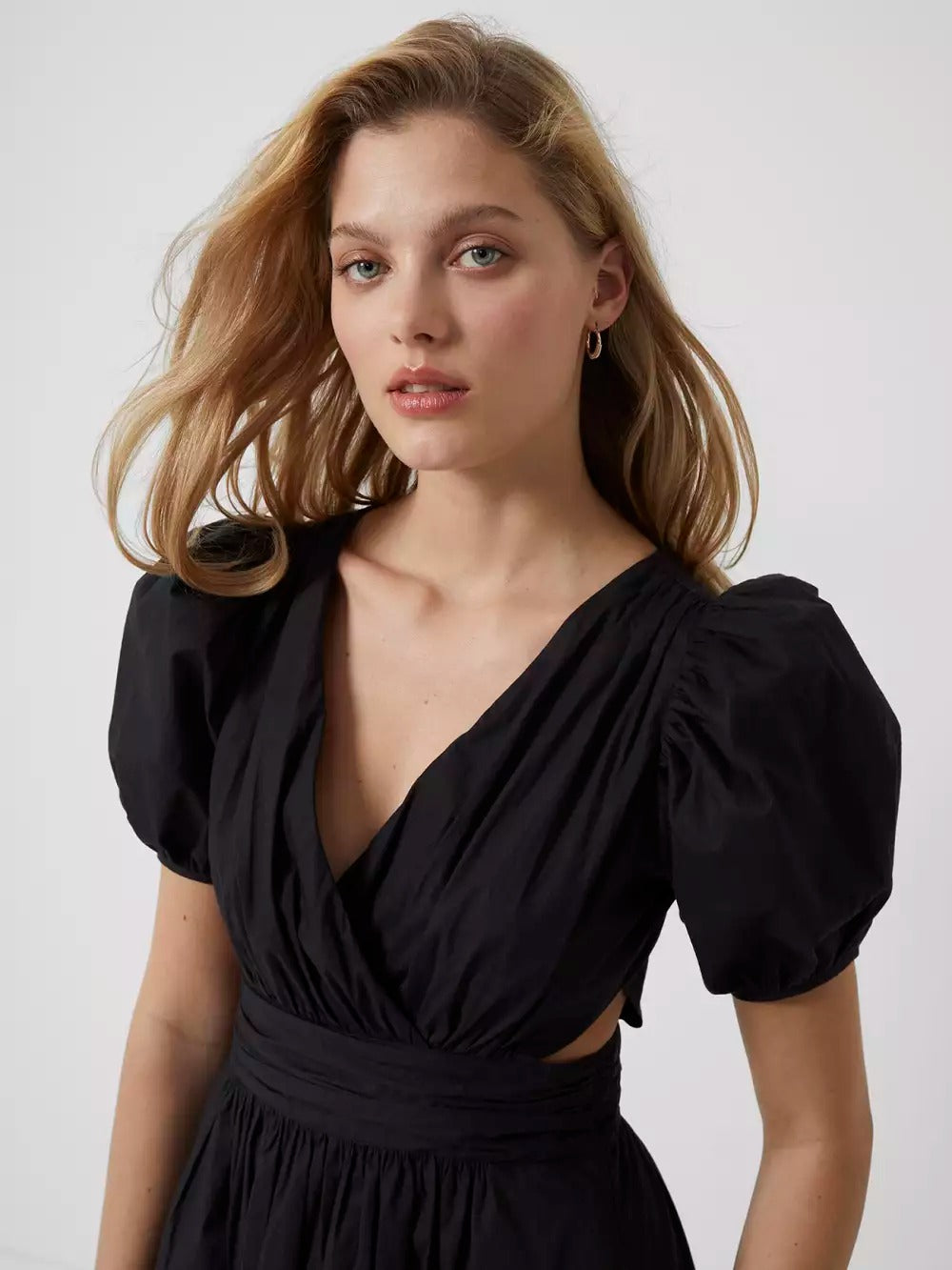 French Connection Rhodes Poplin V-Neck Mini Dress Black