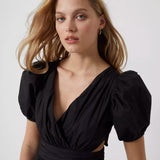 French Connection Rhodes Poplin V-Neck Mini Dress Black