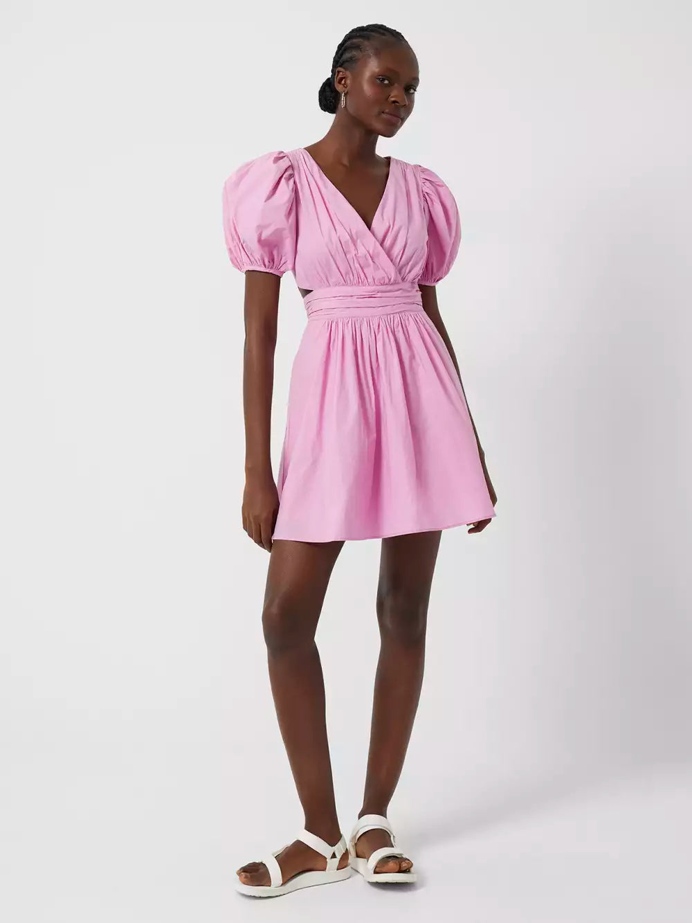 French Connection Rhodes Poplin V-Neck Mini Dress Pink