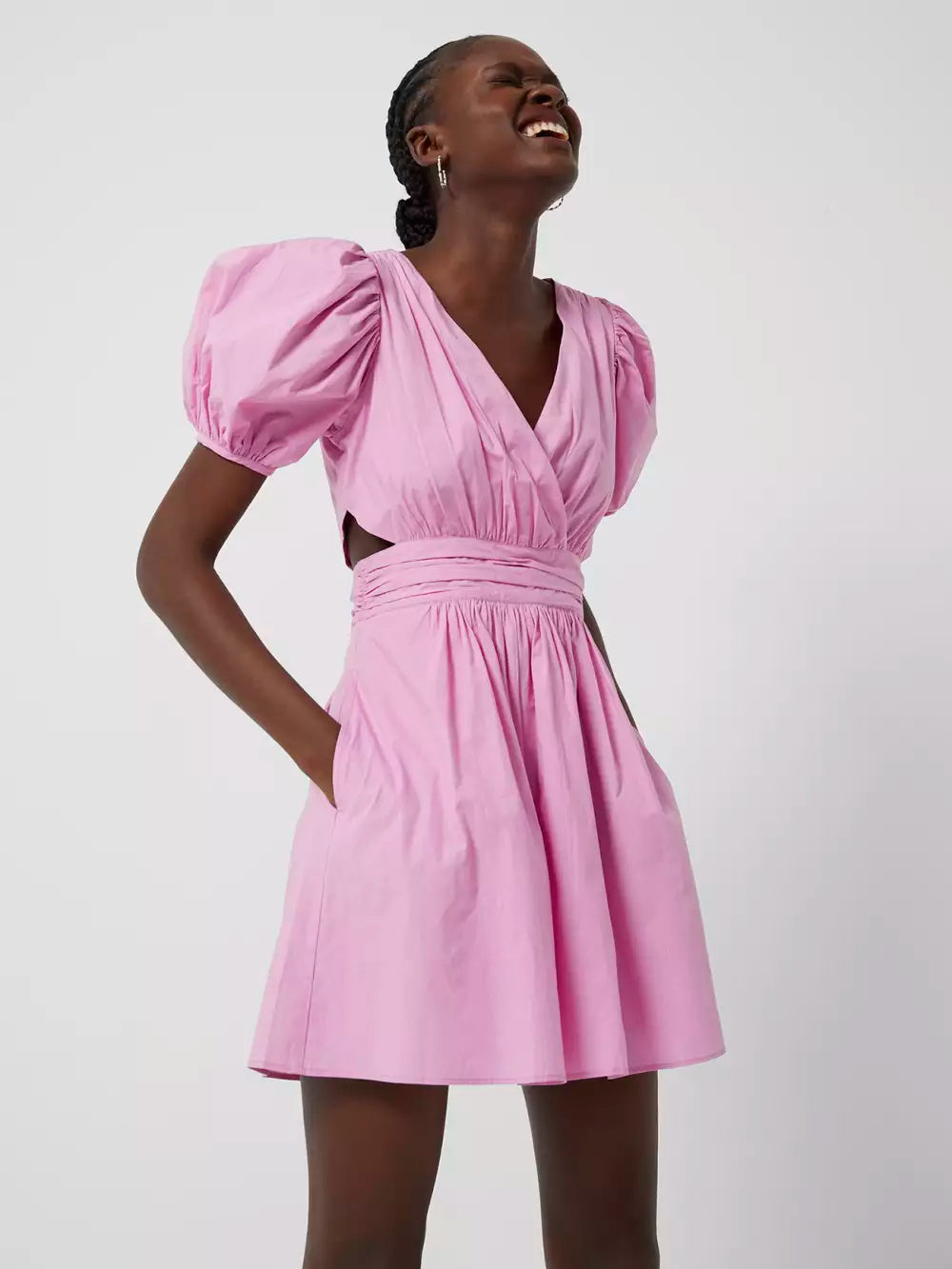 French Connection Rhodes Poplin V-Neck Mini Dress Pink