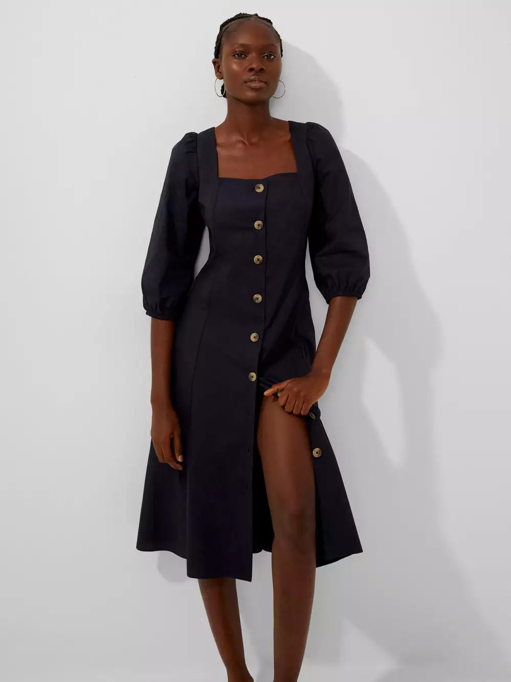 French Connection Utility Blue Lavanna Poplin Square-Neck Dress