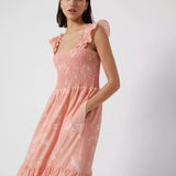 French Connection Diana Verona Drape Frill Dress Coral Pink