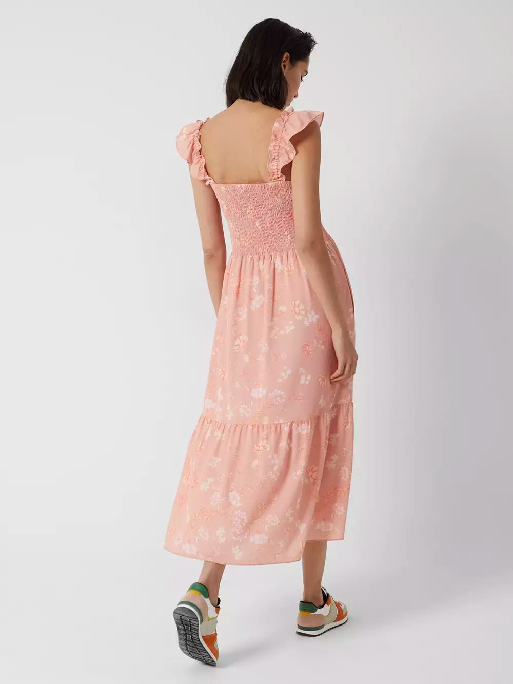 French Connection Diana Verona Drape Frill Dress Coral Pink