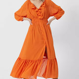 French Connection Anna Cora Pleated Button Down Maxi Dress Orange