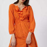 French Connection Anna Cora Pleated Button Down Maxi Dress Orange