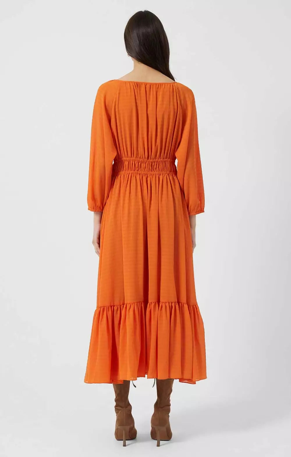 French Connection Anna Cora Pleated Button Down Maxi Dress Orange