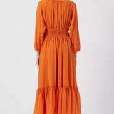 French Connection Anna Cora Pleated Button Down Maxi Dress Orange