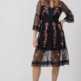 French Connection Arabelle Embroidered V Neck Dress