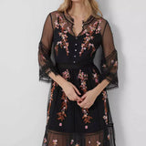 French Connection Arabelle Embroidered V Neck Dress