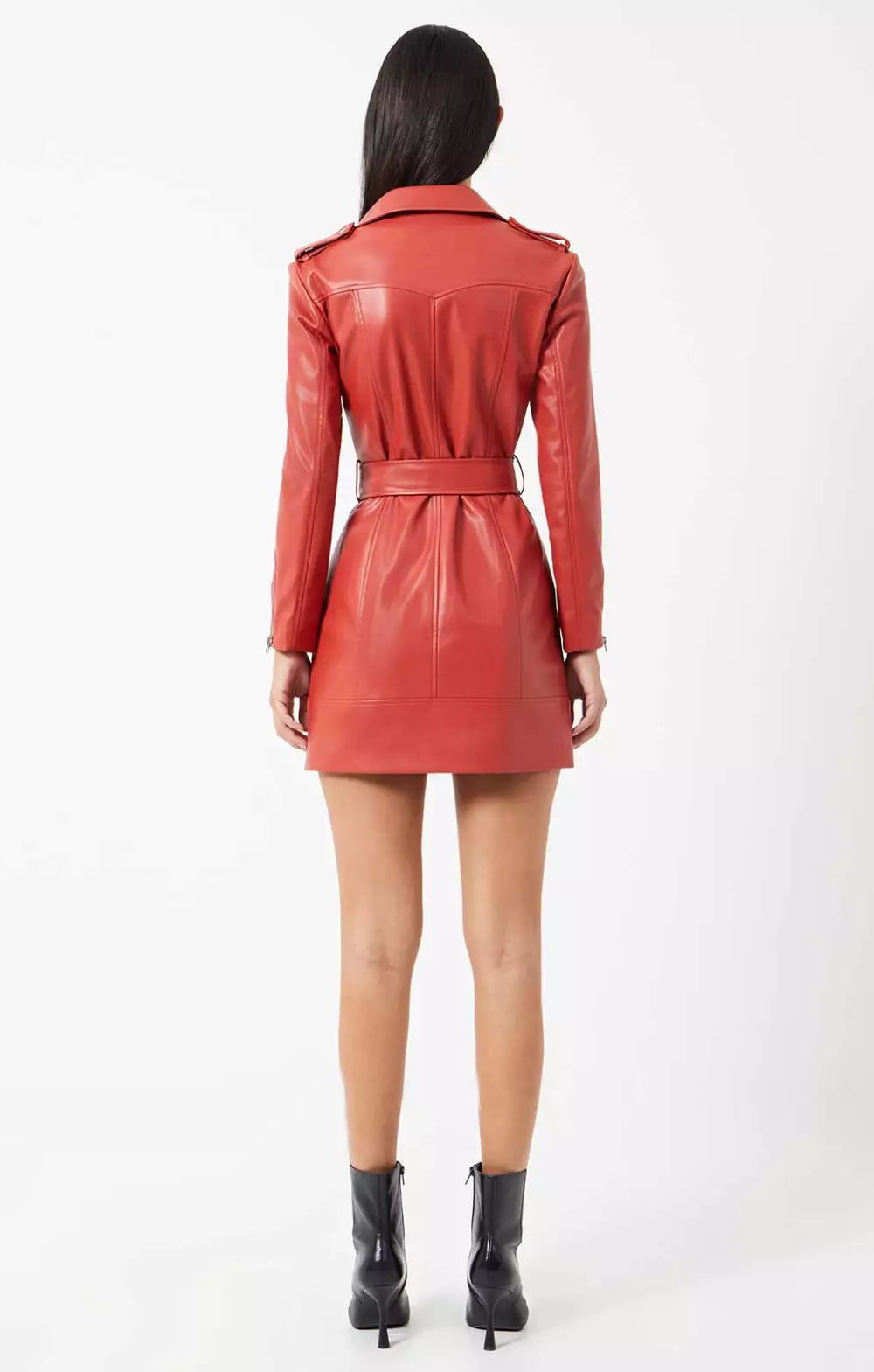 French Connection Etta Vegan Leather Belted Mini Dress