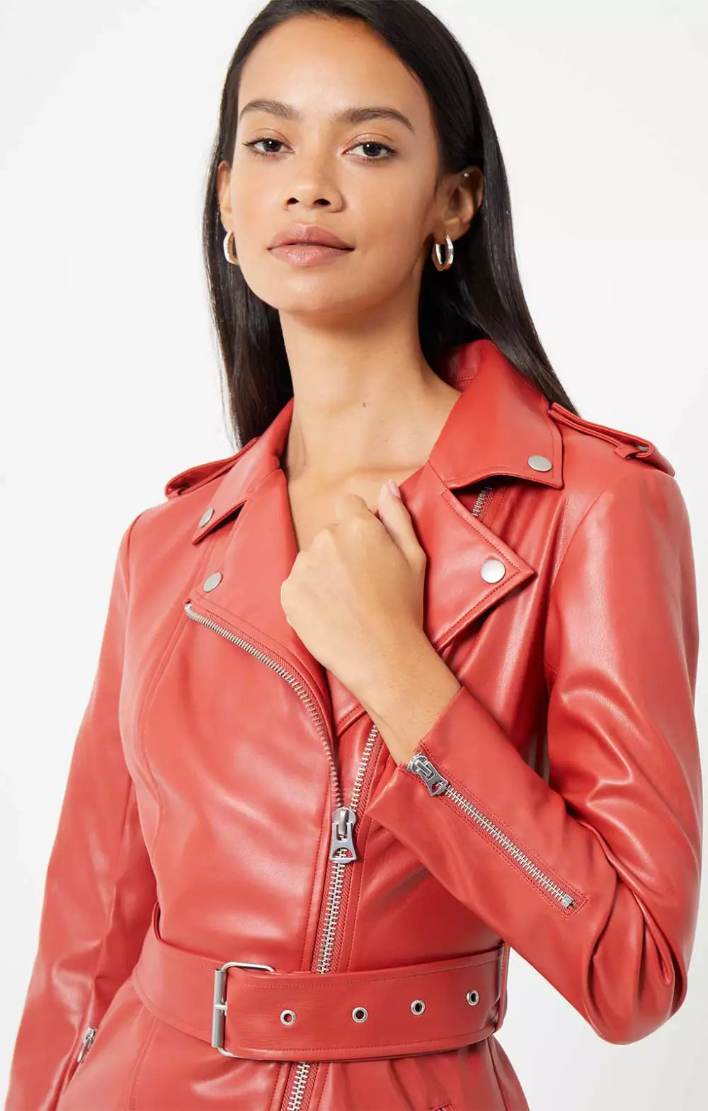 French Connection Etta Vegan Leather Belted Mini Dress