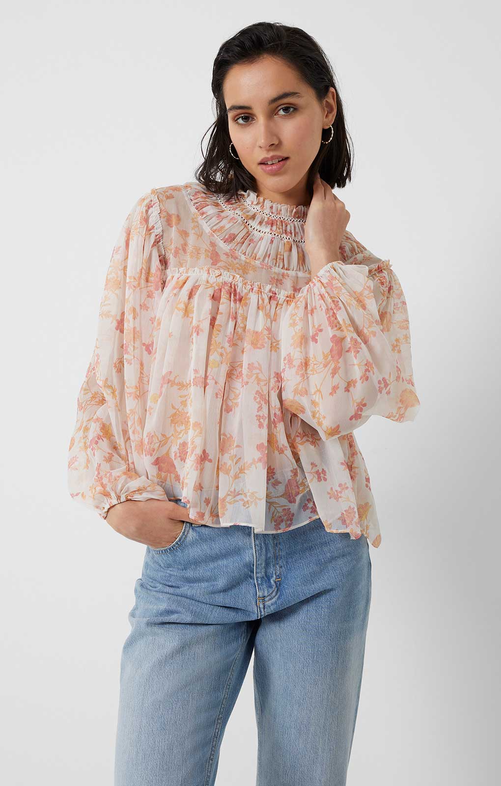 French Connection Diana Recycled Crinkle Long Sleeve Blouse