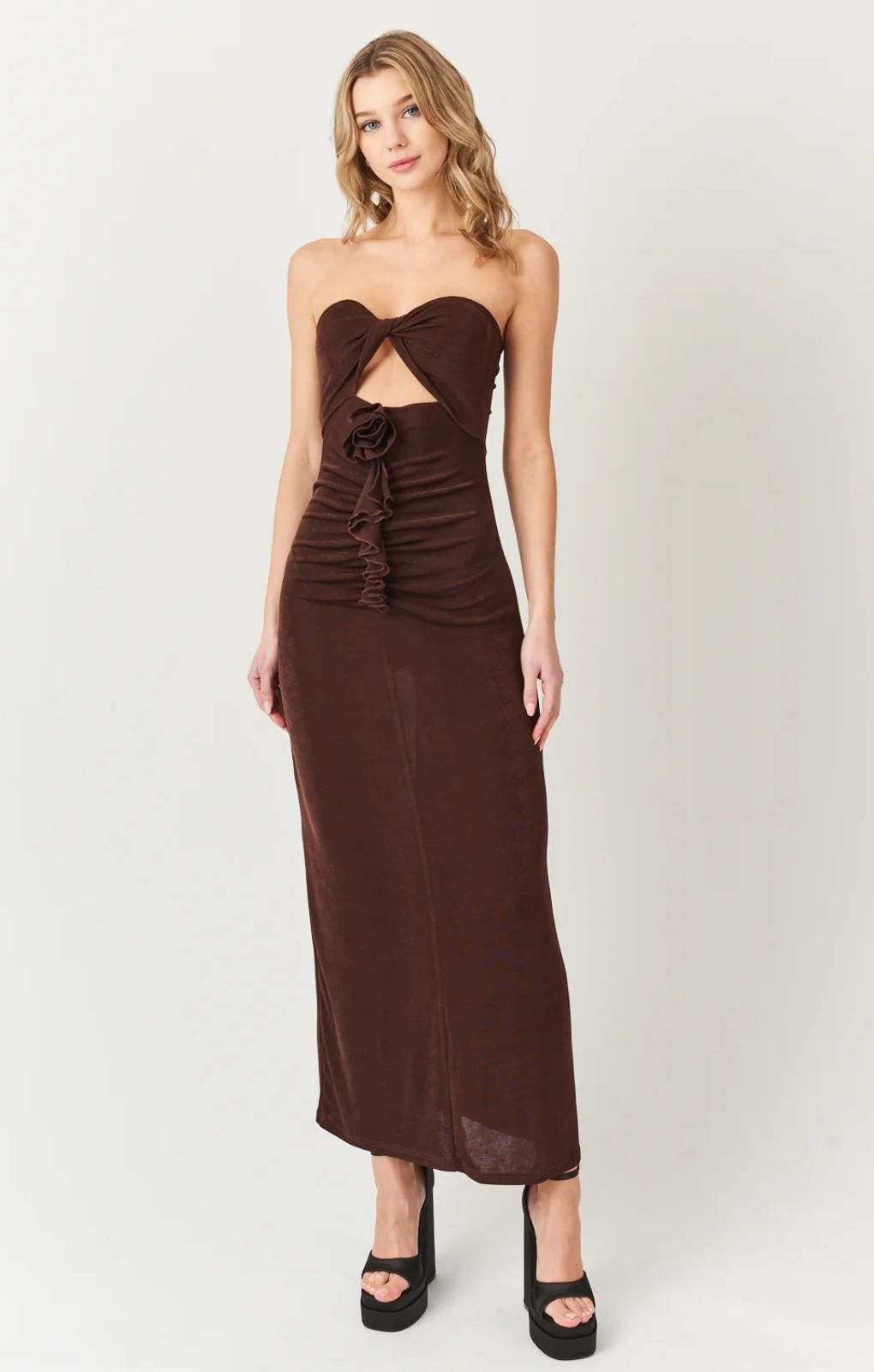 Amy Lynn Tia Brown Strapless Maxi Dress