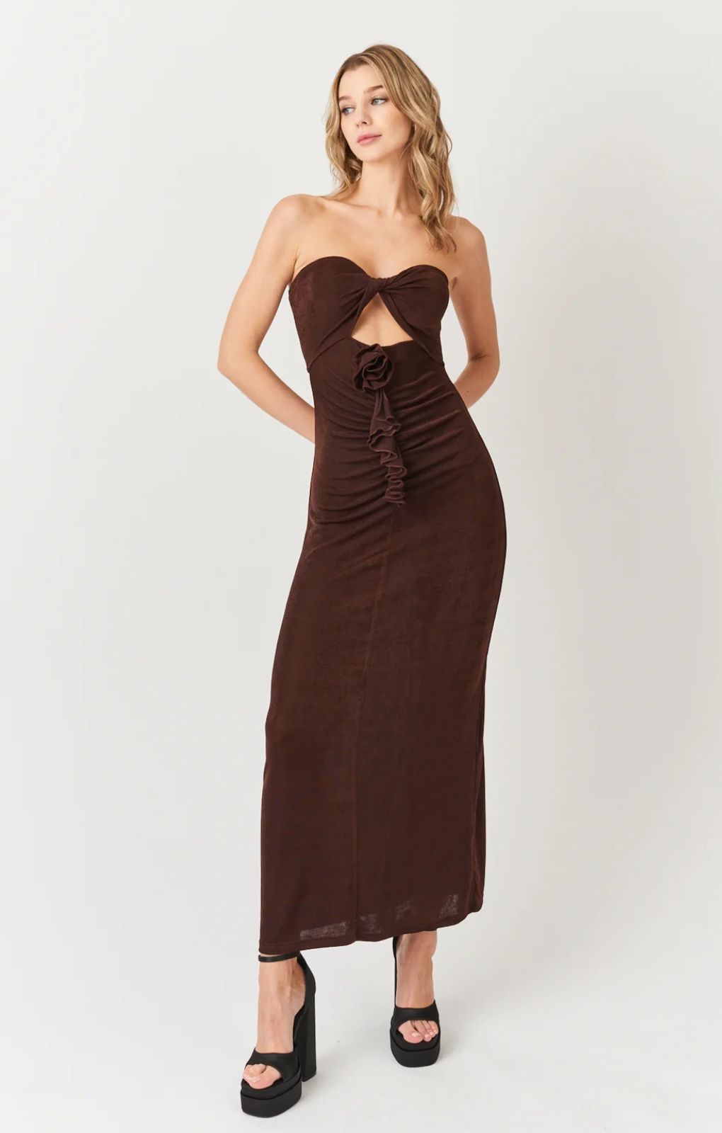 Amy Lynn Tia Brown Strapless Maxi Dress