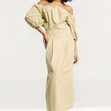 ASOS DESIGN Clean Cotton Corset Waist Off Shoulder Maxi Dress In Neutral