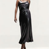 Topshop Cami Slip Midi Dress In Metallic Silver