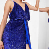 ASOS EDITION Sequin Twist Front Cami Midi Dress In Purple