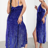 ASOS EDITION Sequin Twist Front Cami Midi Dress In Purple