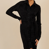 Little Mistress Black Plisse Midi Shirt Dress