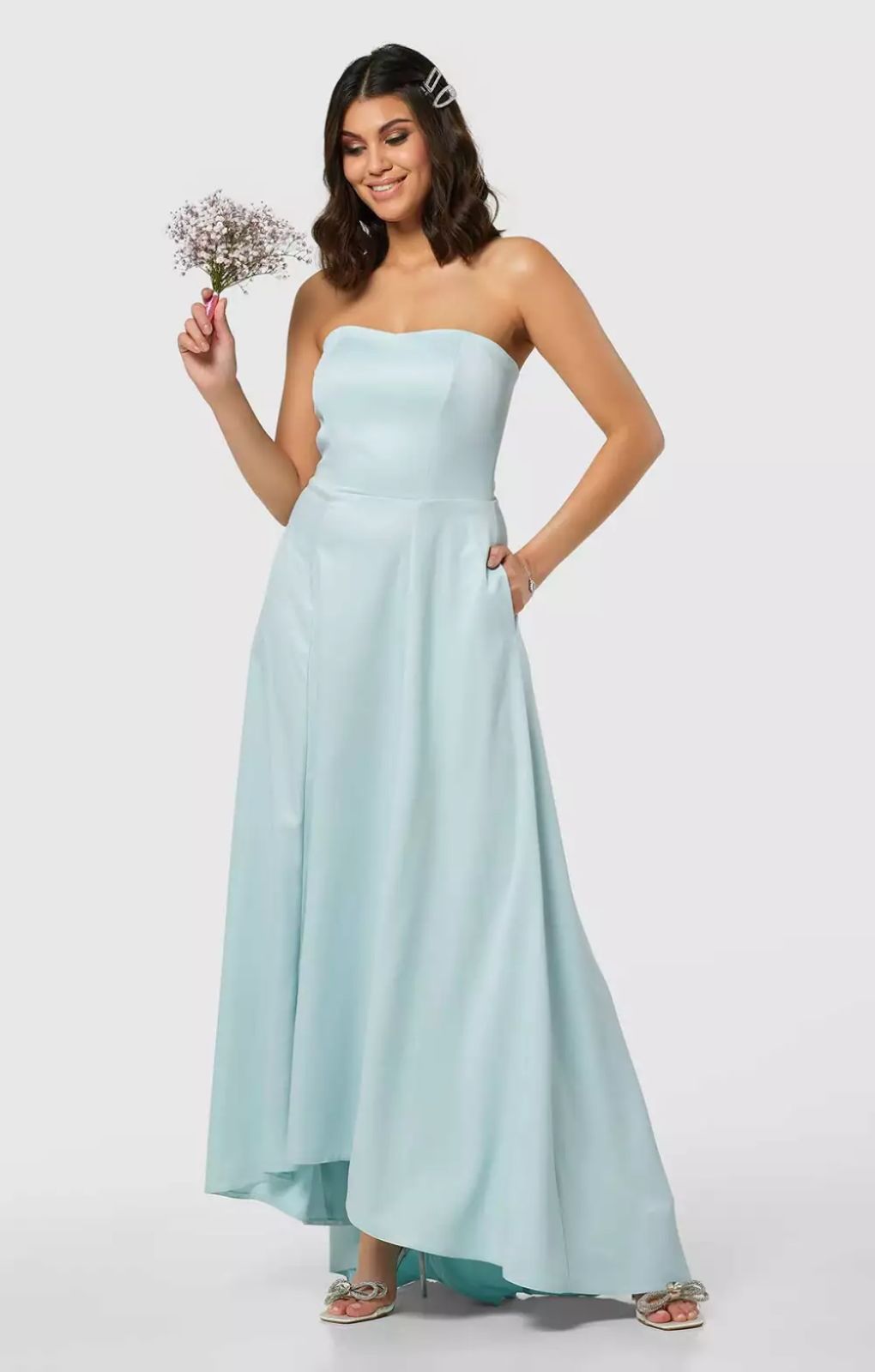 Closet London Pale Blue Strapless Dress