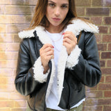 Topshop Cropped Faux Shearling Aviator Jacket With Shaggy Fur Lining In Black