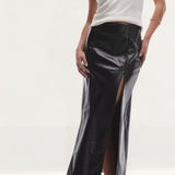 Topshop Vinyl Double Split Midi Skirt In Black