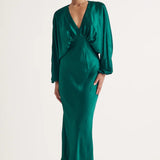 Nobody's Child Green Draped Satin Luella Midi Dress