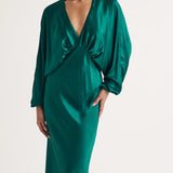 Nobody's Child Green Draped Satin Luella Midi Dress