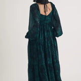 Nobody's Child Emerald Green Floral Balloon Sleeve Char Midi Dress