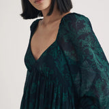 Nobody's Child Emerald Green Floral Balloon Sleeve Char Midi Dress