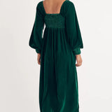 Nobody's Child Green Velvet Shirred Kylie Midi Dress