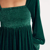 Nobody's Child Green Velvet Shirred Kylie Midi Dress