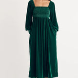 Nobody's Child Green Velvet Shirred Kylie Midi Dress