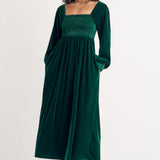 Nobody's Child Green Velvet Shirred Kylie Midi Dress