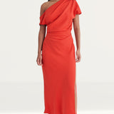 Nobody's Child Red Draped Off Shoulder Katty Midi Dress