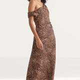 Nobody's Child Leopard Print Off Shoulder Skylar Midi Dress